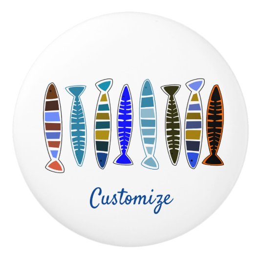 数々の色のストライプの魚サンダー_コーブ セラミックノブ (正面)