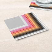 数々の色のストライプ四角 スクエアペーパーコースター (アングル)