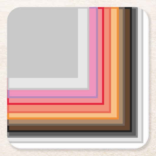 数々の色のストライプ四角 スクエアペーパーコースター (正面)