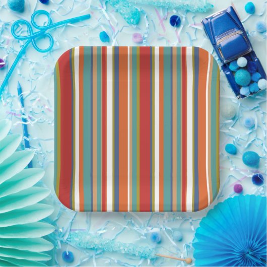 数々の色のストライプ模様 ペーパープレート (パーティー)