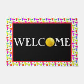 数々の色のピクレボールパドル&ボール、ようこそ ドアマット (正面)