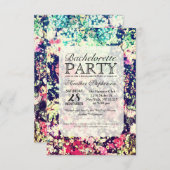 数々の色のフローラエレガントコラージパターン 招待状 (正面/裏面)