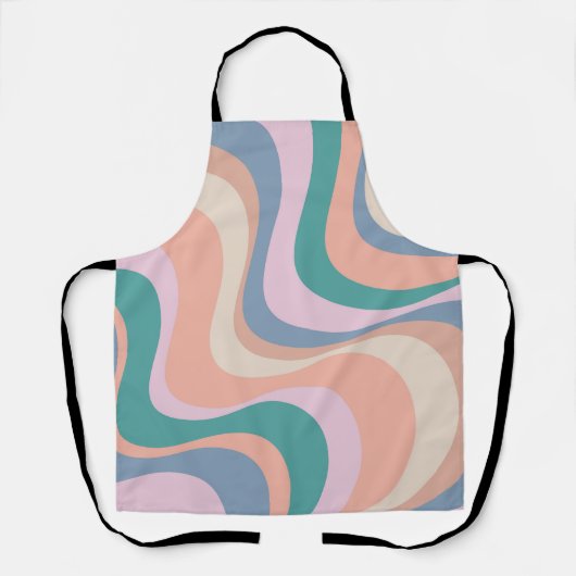 数々の色のモダンレトロ波デザイン エプロン (正面)