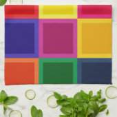 数々の色の四角とストライプガーリー キッチンタオル (折り畳み)