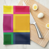 数々の色の四角とストライプガーリー キッチンタオル (四つ折り)