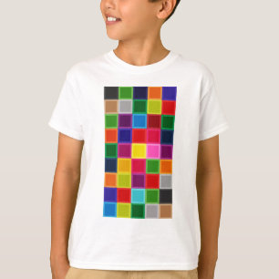 数々の色の四角とストライプガーリー Tシャツ