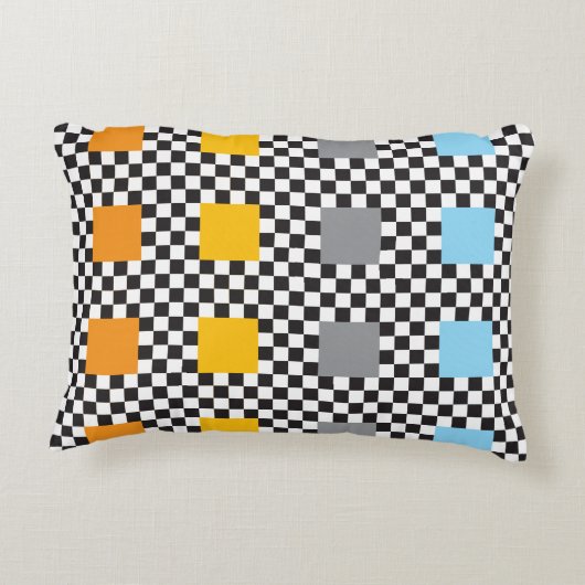 数々の色の市松模様に模様と大正方形 アクセントクッション (裏面)