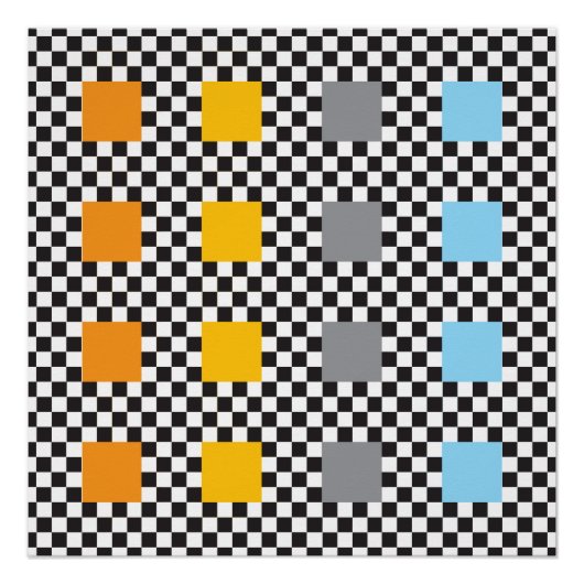 数々の色の市松模様に模様と大正方形 ポスター (正面)