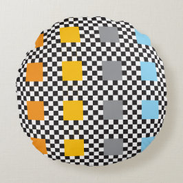 数々の色の市松模様に模様と大正方形 ラウンドクッション