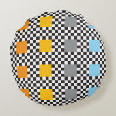 数々の色の市松模様に模様と大正方形 ラウンドクッション (裏面)