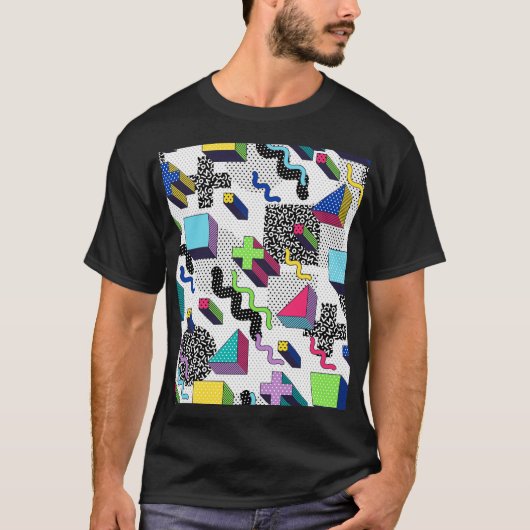数々の色の幾何形状、レトロパターン。 Tシャツ (正面)