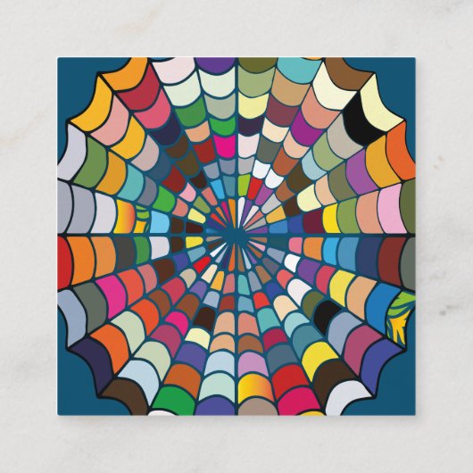 数々の色の歪んだ蜘蛛の網パターン スクエア名刺 (裏面)