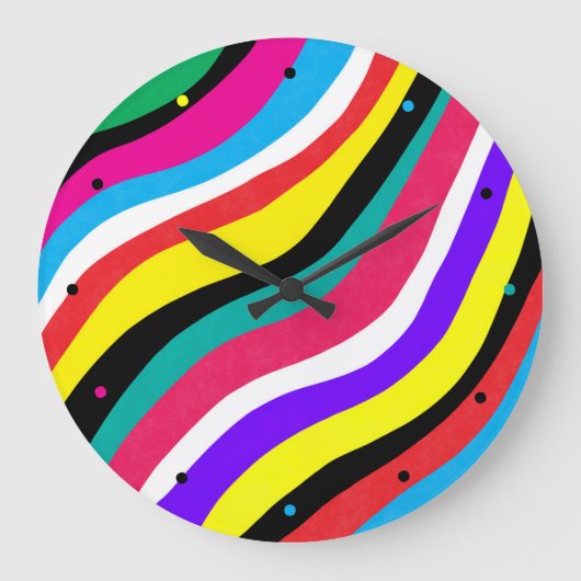数々の色の波サイケデリック状ストライプ ラージ壁時計 (正面)