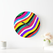 数々の色の波サイケデリック状ストライプ ラージ壁時計 (ホーム)