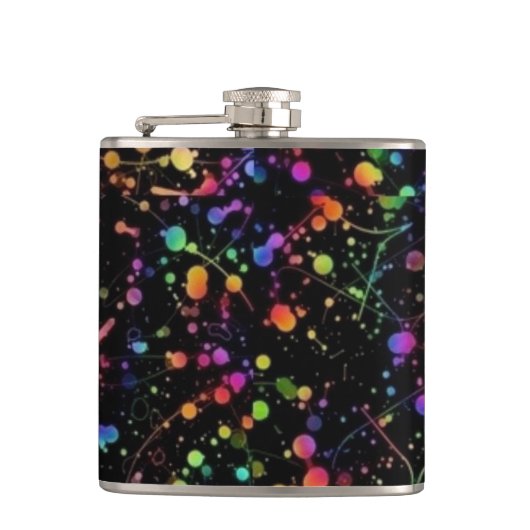 数々の色の絵を描(ばちゃばちゃ)跳ねるデザイン- Drink Flask フラスク (正面)