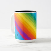 数々の色の虹の揺れストライプる ツートーンマグカップ (正面左)