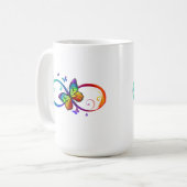 数々の色インフィニティ虹のシンボルと蝶 コーヒーマグカップ (正面左)