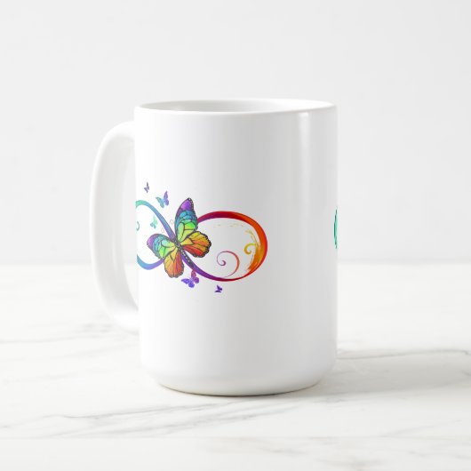 数々の色インフィニティ虹のシンボルと蝶 コーヒーマグカップ (正面左)
