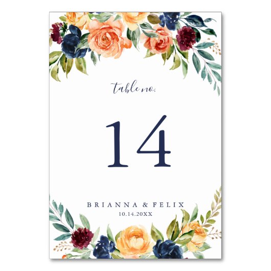 数々の色エレガント結婚フローラ テーブルナンバー (正面)