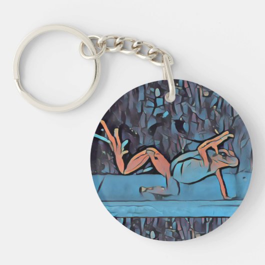 数々の色カエルのキーチェーンブルーサークル キーホルダー (正面)