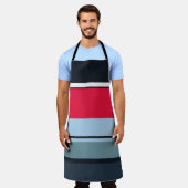 数々の色カジュアルストライプ エプロン (着用した状態)