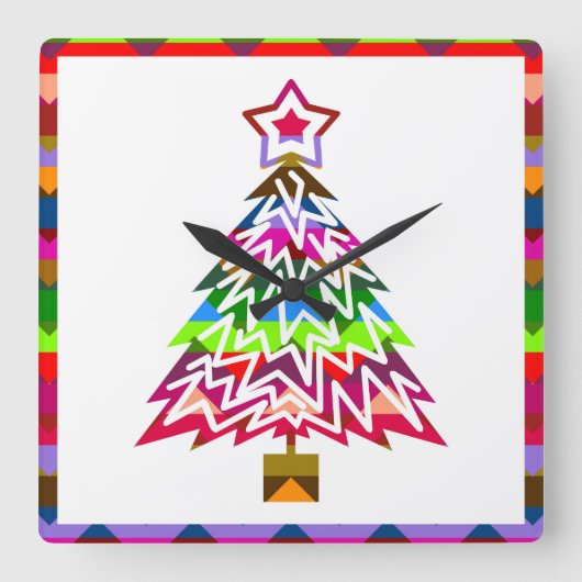 数々の色クリスマスツリー スクエア壁時計 (正面)