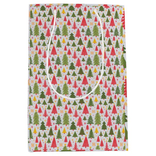 数々の色クリスマスツリー ミディアムペーパーバッグ (正面)