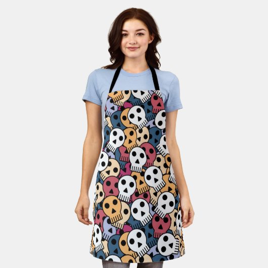 数々の色スカルパターン エプロン (着用した状態)