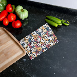 数々の色スカルパターン キッチンタオル