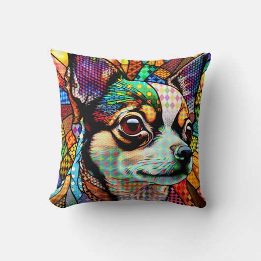 数々の色ステンドグラスちわ華犬171 クッション (正面)