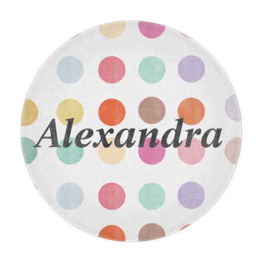 数々の色ドットパターン カッティングボード (正面)