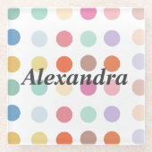 数々の色ドットパターン ガラスコースター (正面)