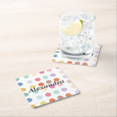 数々の色ドットパターン スクエアペーパーコースター (インサイチュ)