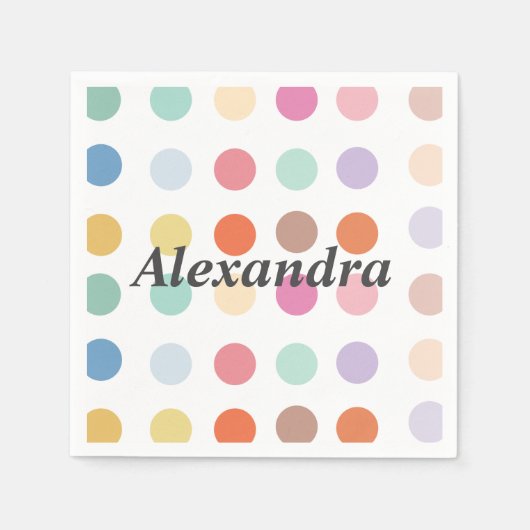 数々の色ドットパターン スタンダードカクテルナプキン (正面)