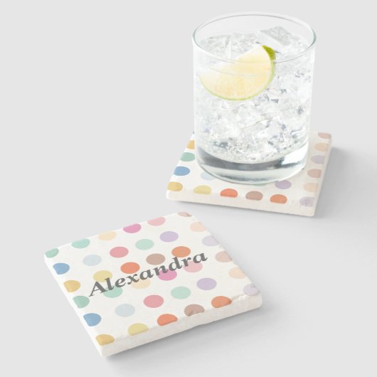 数々の色ドットパターン ストーンコースター (横)