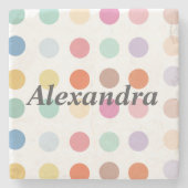 数々の色ドットパターン ストーンコースター (正面)