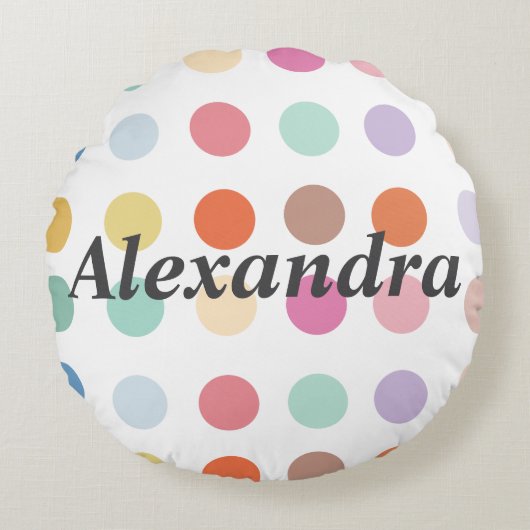 数々の色ドットパターン ラウンドクッション (正面)