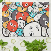 数々の色ドードルモンスター顔 キッチンタオル (折り畳み)