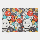 数々の色ドードルモンスター顔 キッチンタオル (横)