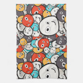 数々の色ドードルモンスター顔 キッチンタオル (縦)