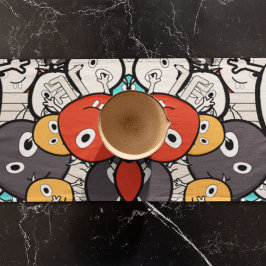 数々の色ドードルモンスター顔 ショートテーブルランナー