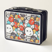 数々の色ドードルモンスター顔 メタルランチボックス (裏面)