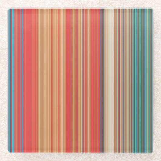 数々の色パタストライプのーン ガラスコースター (正面)