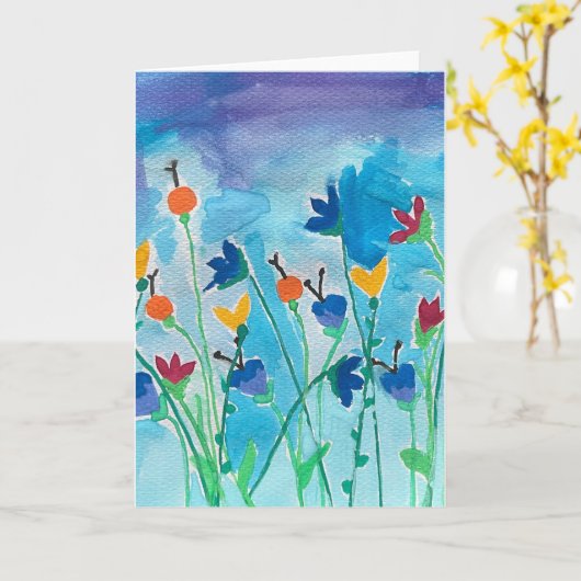 数々の色フローラ水色あいさつ空白のカード カード (黄色い花)
