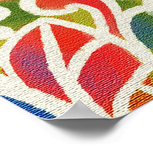 数々の色ペイズリープリントろうけつ染めパターン ポスター (角)