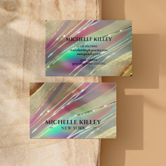 数々の色ホログラフィックオパール石および輝く金ゴールド 名刺