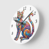 数々の色モザイクおもしろいネコ756 ラウンド壁時計 (傾斜)