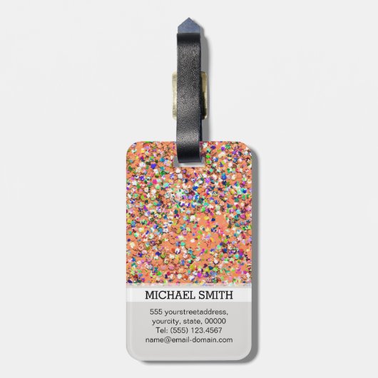 数々の色モザイクモダングリットグリッターモノグラム#5 ラゲッジタグ (裏面縦)