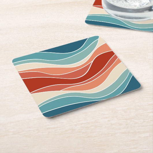 数々の色レトロスタイル波 スクエアペーパーコースター (アングル)