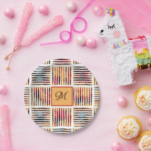 数々の色幾何学抽象芸術モノグラストライプム ペーパープレート (パーティー)